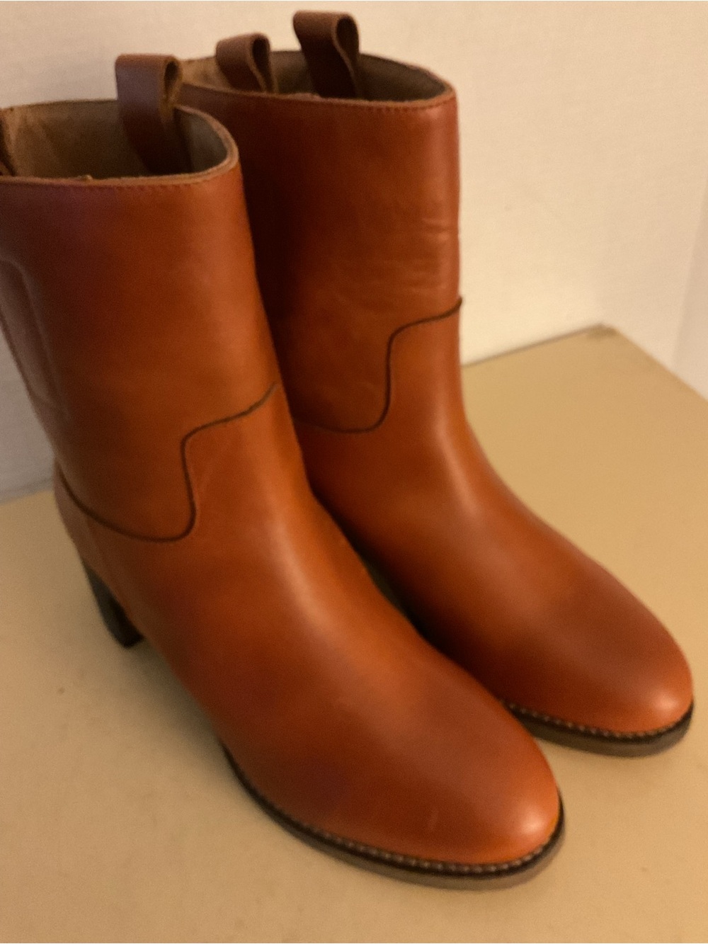 Free People women Cognac Leather Heeled Boots US 9 - Picture 8 of 14